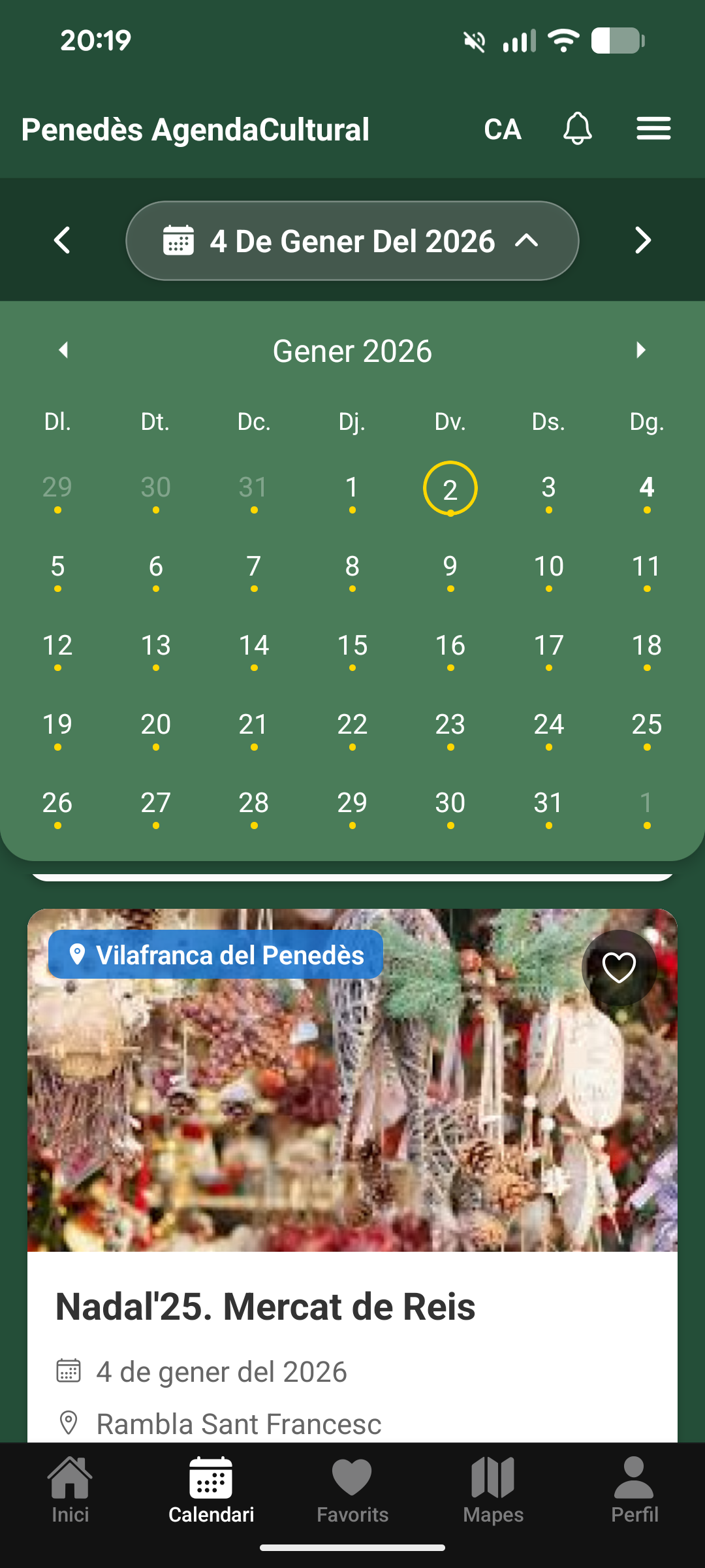 Calendari amb esdeveniments destacats