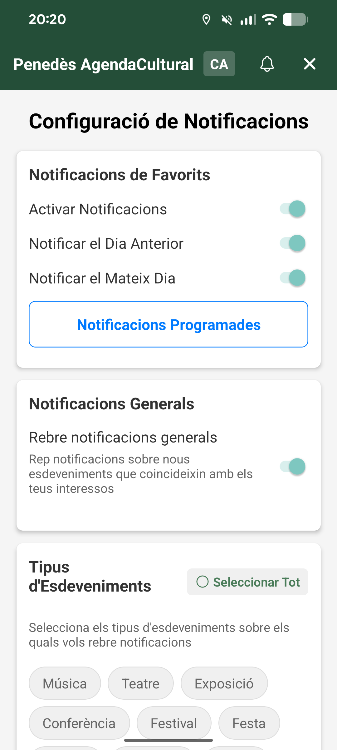 Configuració de notificacions personalitzades